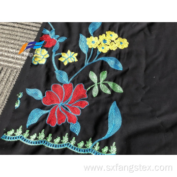 Formal Black 100 Polyester Wool Peach Embroidery Fabric